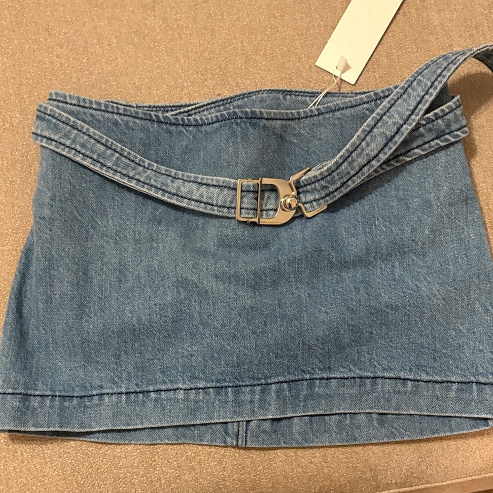 EB Denim Asymmetrical Blue Skirt with Buckle